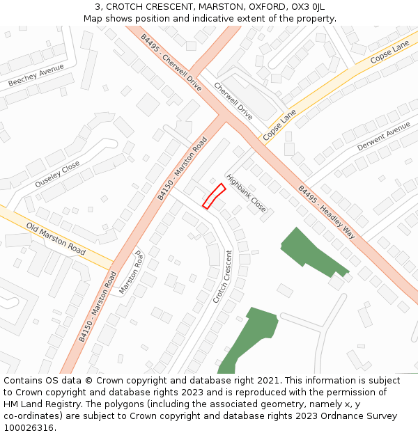 3, CROTCH CRESCENT, MARSTON, OXFORD, OX3 0JL: Location map and indicative extent of plot