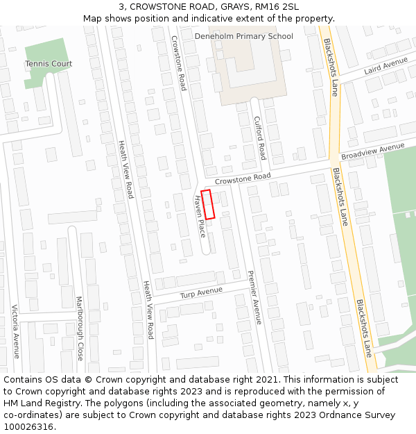 3, CROWSTONE ROAD, GRAYS, RM16 2SL: Location map and indicative extent of plot