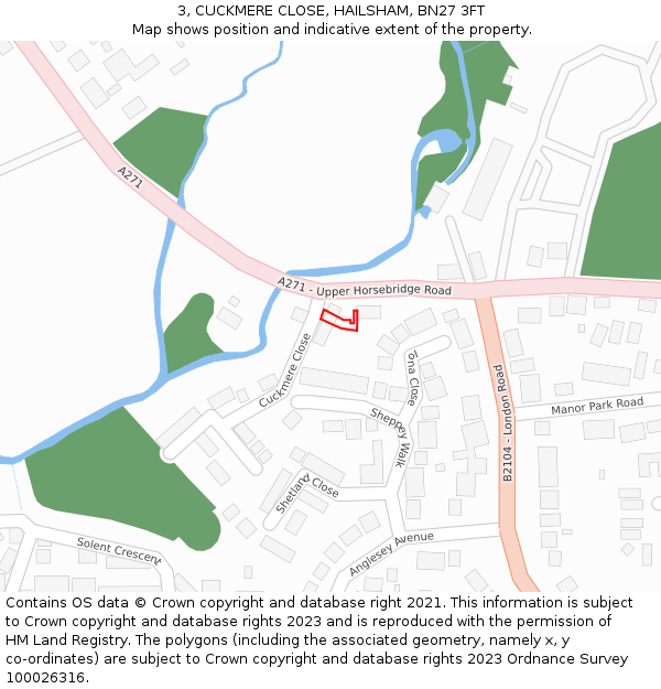 3, CUCKMERE CLOSE, HAILSHAM, BN27 3FT: Location map and indicative extent of plot