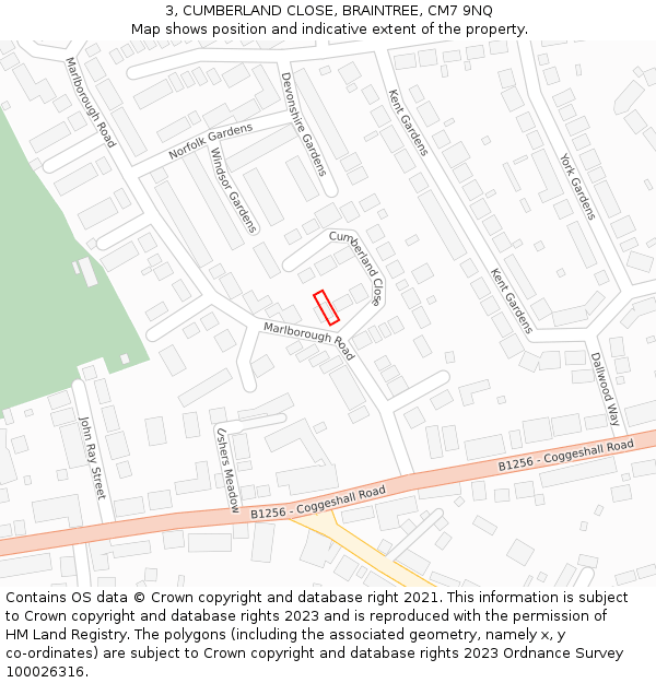 3, CUMBERLAND CLOSE, BRAINTREE, CM7 9NQ: Location map and indicative extent of plot