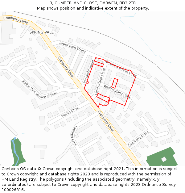 3, CUMBERLAND CLOSE, DARWEN, BB3 2TR: Location map and indicative extent of plot