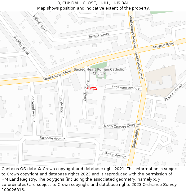 3, CUNDALL CLOSE, HULL, HU9 3AL: Location map and indicative extent of plot