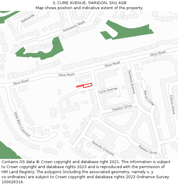 3, CURIE AVENUE, SWINDON, SN1 4GB: Location map and indicative extent of plot