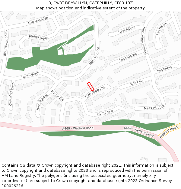 3, CWRT DRAW LLYN, CAERPHILLY, CF83 1RZ: Location map and indicative extent of plot