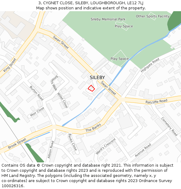 3, CYGNET CLOSE, SILEBY, LOUGHBOROUGH, LE12 7LJ: Location map and indicative extent of plot