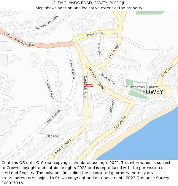 3, DAGLANDS ROAD, FOWEY, PL23 1JL: Location map and indicative extent of plot