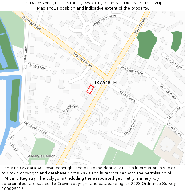 3, DAIRY YARD, HIGH STREET, IXWORTH, BURY ST EDMUNDS, IP31 2HJ: Location map and indicative extent of plot