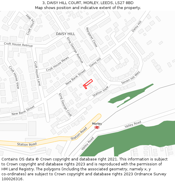 3, DAISY HILL COURT, MORLEY, LEEDS, LS27 8BD: Location map and indicative extent of plot