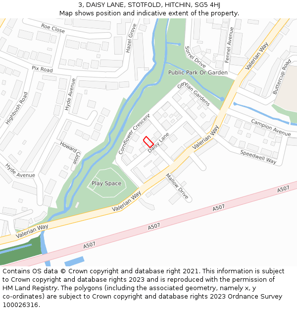 3, DAISY LANE, STOTFOLD, HITCHIN, SG5 4HJ: Location map and indicative extent of plot