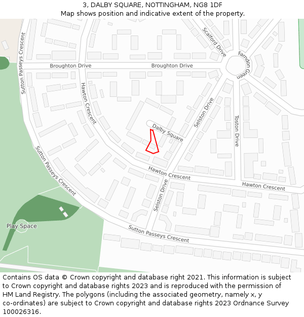 3, DALBY SQUARE, NOTTINGHAM, NG8 1DF: Location map and indicative extent of plot