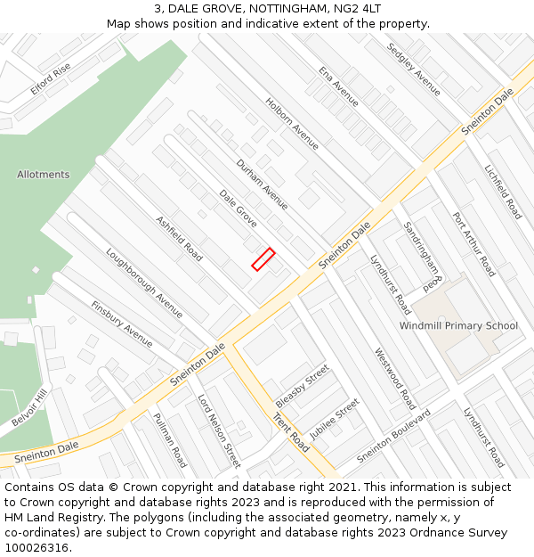 3, DALE GROVE, NOTTINGHAM, NG2 4LT: Location map and indicative extent of plot