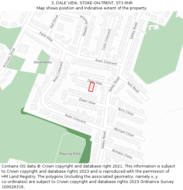 3, DALE VIEW, STOKE-ON-TRENT, ST3 6NR: Location map and indicative extent of plot