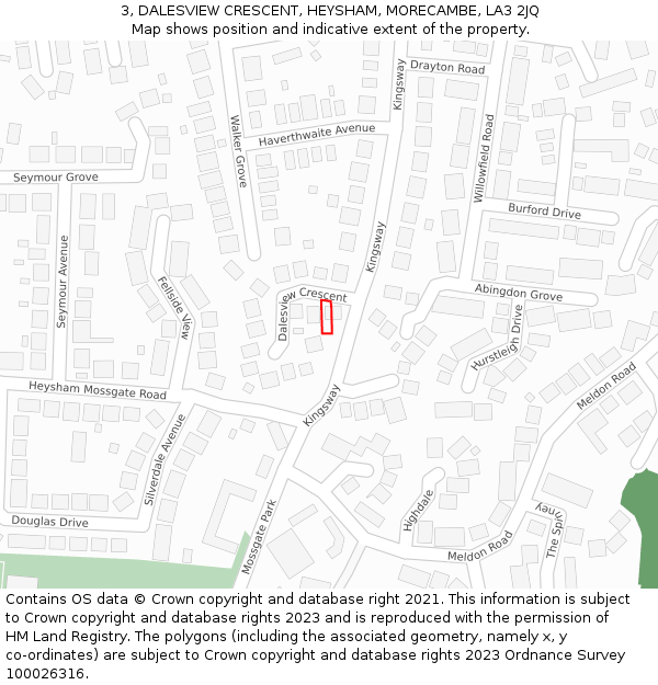 3, DALESVIEW CRESCENT, HEYSHAM, MORECAMBE, LA3 2JQ: Location map and indicative extent of plot