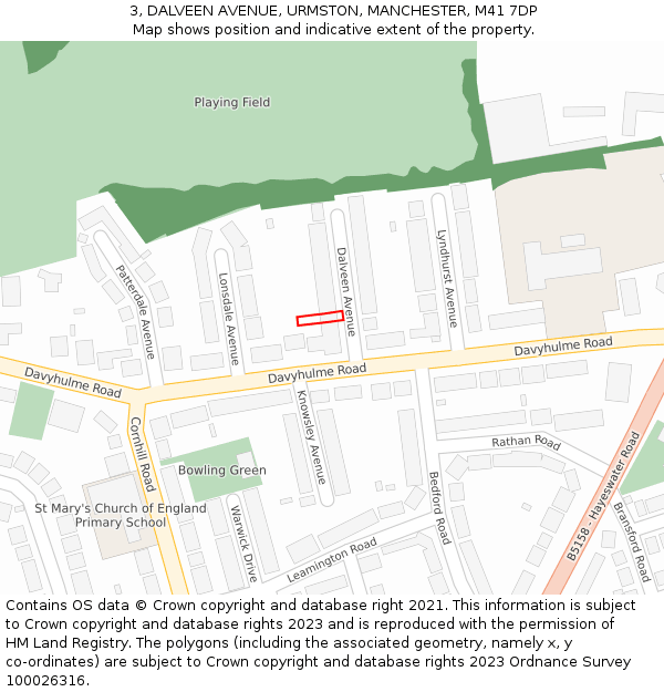 3, DALVEEN AVENUE, URMSTON, MANCHESTER, M41 7DP: Location map and indicative extent of plot