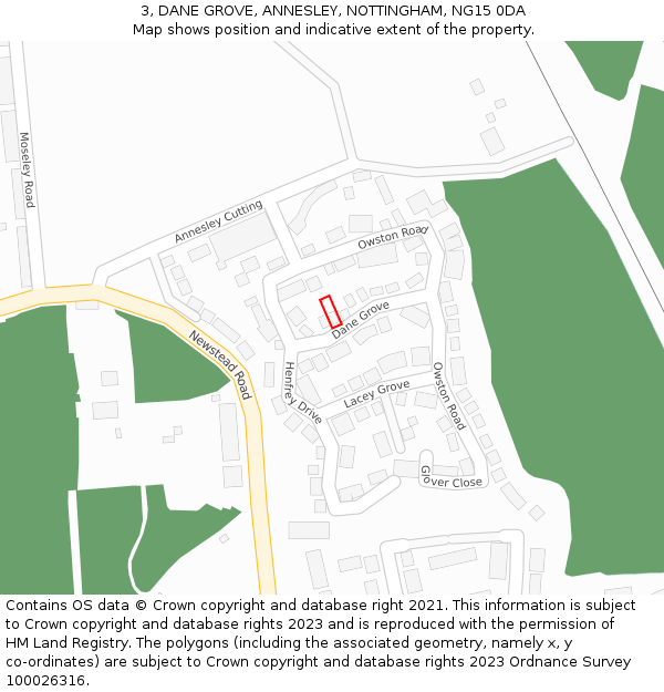 3, DANE GROVE, ANNESLEY, NOTTINGHAM, NG15 0DA: Location map and indicative extent of plot