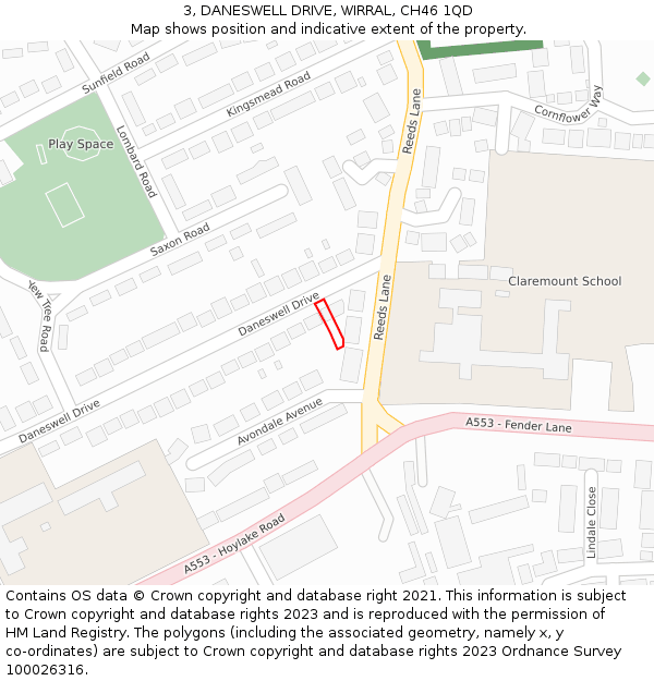 3, DANESWELL DRIVE, WIRRAL, CH46 1QD: Location map and indicative extent of plot