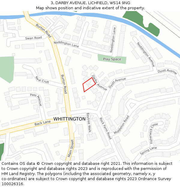 3, DARBY AVENUE, LICHFIELD, WS14 9NG: Location map and indicative extent of plot