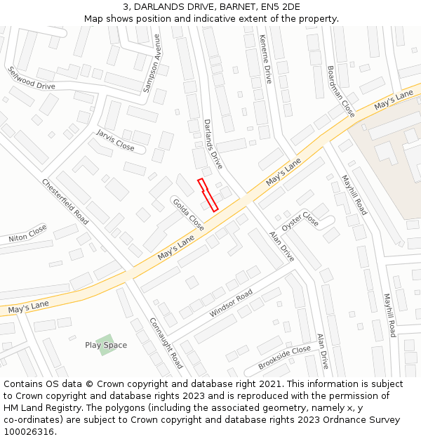 3, DARLANDS DRIVE, BARNET, EN5 2DE: Location map and indicative extent of plot
