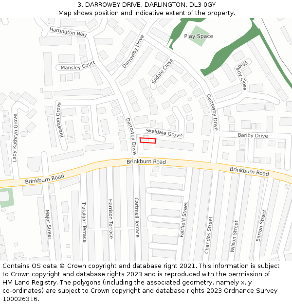 3, DARROWBY DRIVE, DARLINGTON, DL3 0GY: Location map and indicative extent of plot