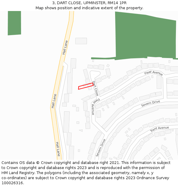 3, DART CLOSE, UPMINSTER, RM14 1PR: Location map and indicative extent of plot