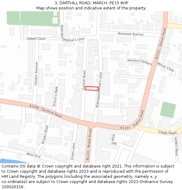 3, DARTHILL ROAD, MARCH, PE15 8HP: Location map and indicative extent of plot