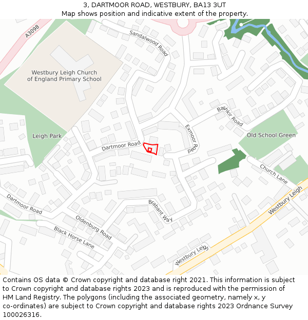 3, DARTMOOR ROAD, WESTBURY, BA13 3UT: Location map and indicative extent of plot