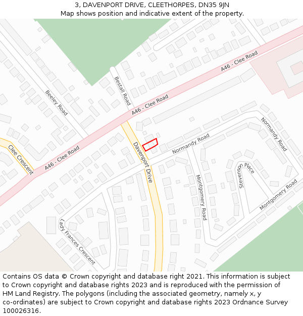 3, DAVENPORT DRIVE, CLEETHORPES, DN35 9JN: Location map and indicative extent of plot