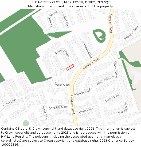 3, DAVENTRY CLOSE, MICKLEOVER, DERBY, DE3 0QT: Location map and indicative extent of plot