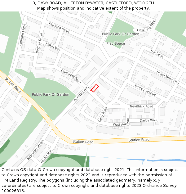 3, DAVY ROAD, ALLERTON BYWATER, CASTLEFORD, WF10 2EU: Location map and indicative extent of plot