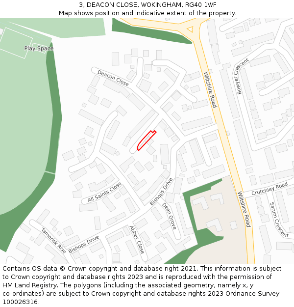 3, DEACON CLOSE, WOKINGHAM, RG40 1WF: Location map and indicative extent of plot