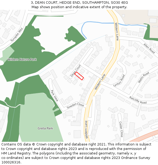 3, DEAN COURT, HEDGE END, SOUTHAMPTON, SO30 4EG: Location map and indicative extent of plot