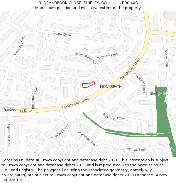 3, DEANBROOK CLOSE, SHIRLEY, SOLIHULL, B90 4XS: Location map and indicative extent of plot