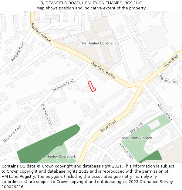 3, DEANFIELD ROAD, HENLEY-ON-THAMES, RG9 1UG: Location map and indicative extent of plot