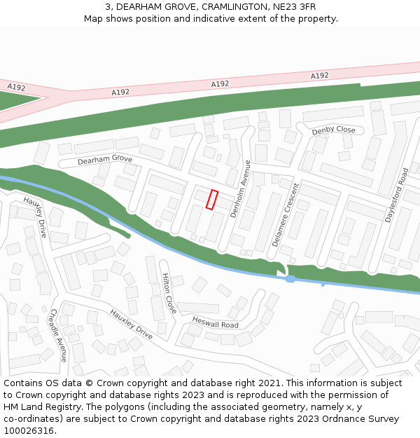 3, DEARHAM GROVE, CRAMLINGTON, NE23 3FR: Location map and indicative extent of plot