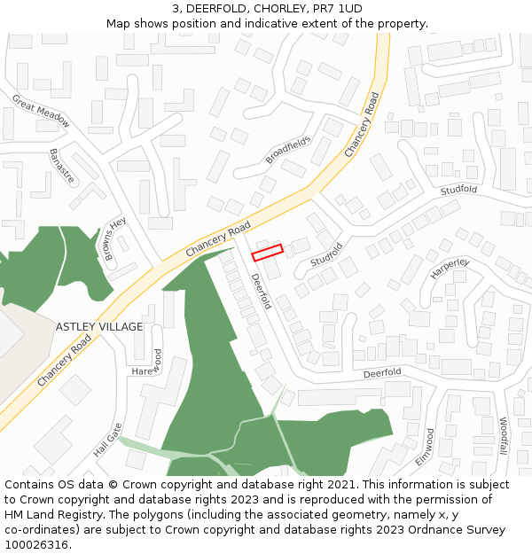 3, DEERFOLD, CHORLEY, PR7 1UD: Location map and indicative extent of plot