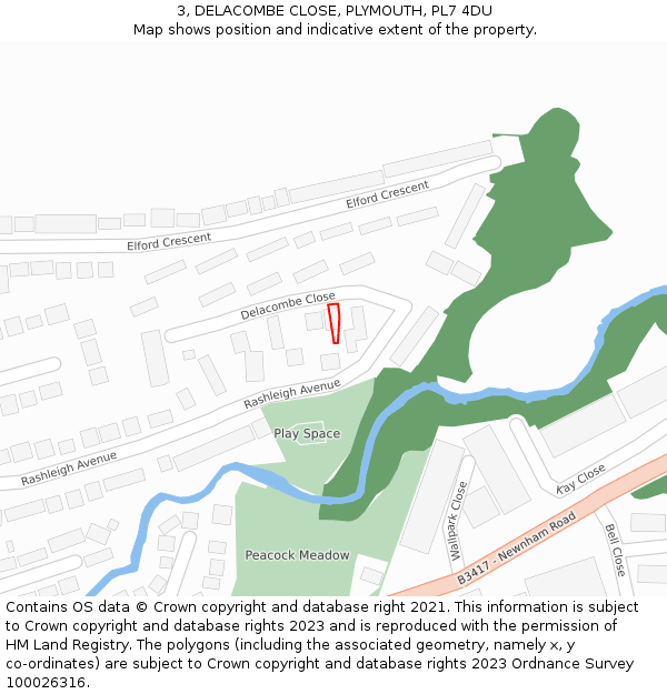 3, DELACOMBE CLOSE, PLYMOUTH, PL7 4DU: Location map and indicative extent of plot