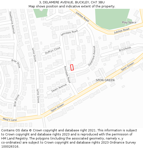 3, DELAMERE AVENUE, BUCKLEY, CH7 3BU: Location map and indicative extent of plot