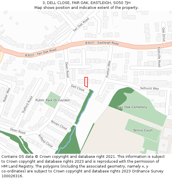 3, DELL CLOSE, FAIR OAK, EASTLEIGH, SO50 7JH: Location map and indicative extent of plot