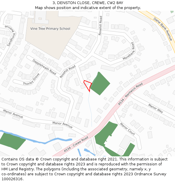 3, DENSTON CLOSE, CREWE, CW2 8AY: Location map and indicative extent of plot