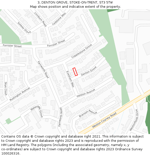 3, DENTON GROVE, STOKE-ON-TRENT, ST3 5TW: Location map and indicative extent of plot