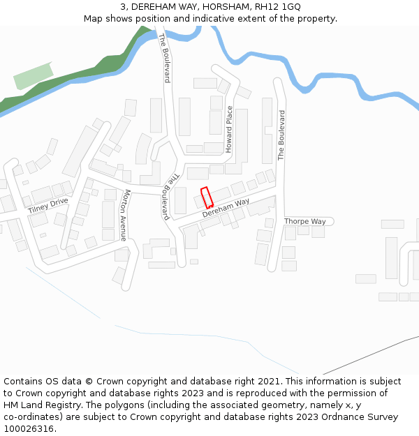 3, DEREHAM WAY, HORSHAM, RH12 1GQ: Location map and indicative extent of plot