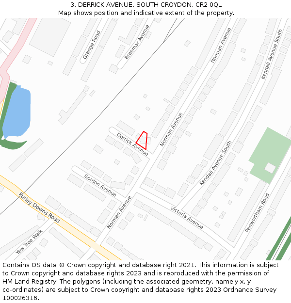 3, DERRICK AVENUE, SOUTH CROYDON, CR2 0QL: Location map and indicative extent of plot