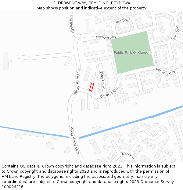 3, DERWENT WAY, SPALDING, PE11 3WX: Location map and indicative extent of plot