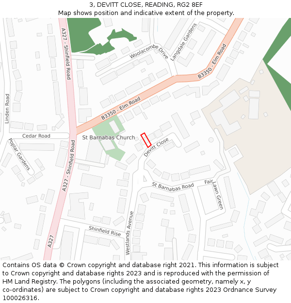 3, DEVITT CLOSE, READING, RG2 8EF: Location map and indicative extent of plot