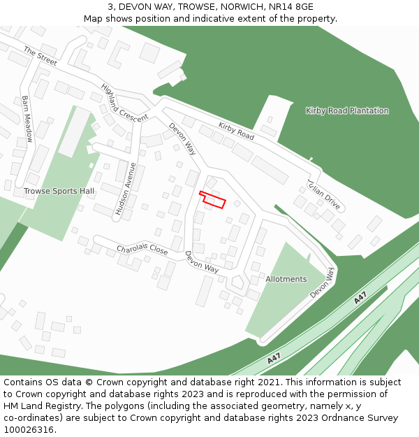 3, DEVON WAY, TROWSE, NORWICH, NR14 8GE: Location map and indicative extent of plot