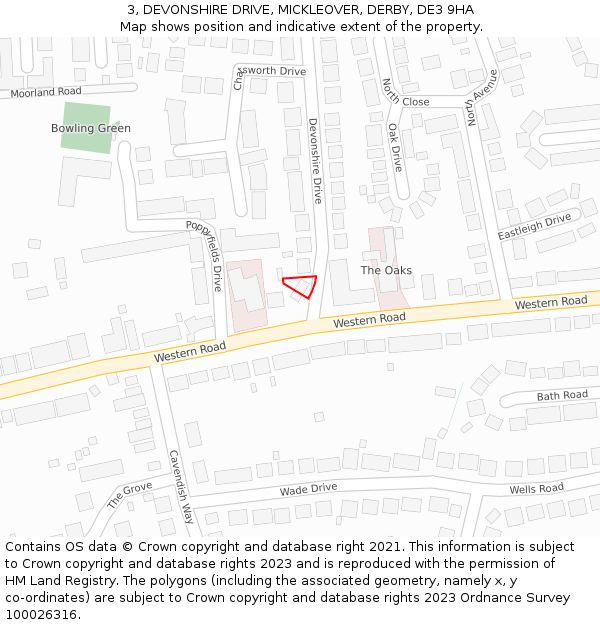 3, DEVONSHIRE DRIVE, MICKLEOVER, DERBY, DE3 9HA: Location map and indicative extent of plot