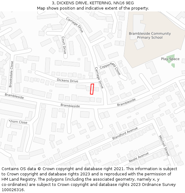 3, DICKENS DRIVE, KETTERING, NN16 9EG: Location map and indicative extent of plot