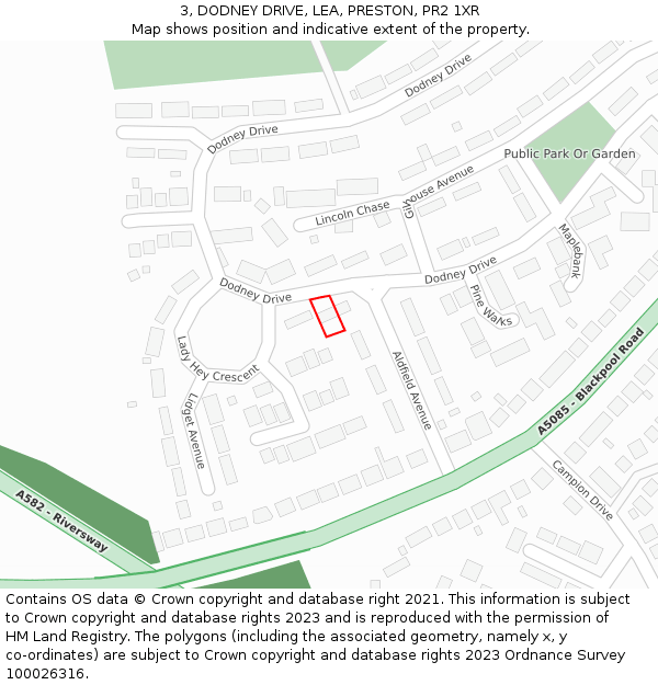 3, DODNEY DRIVE, LEA, PRESTON, PR2 1XR: Location map and indicative extent of plot