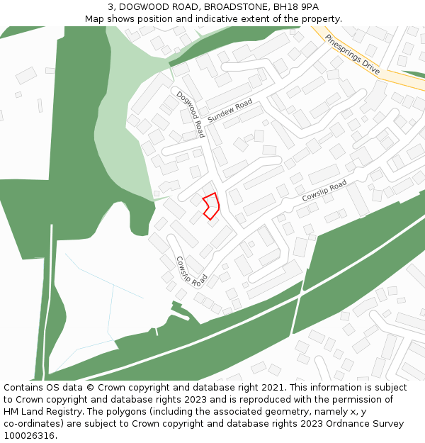 3, DOGWOOD ROAD, BROADSTONE, BH18 9PA: Location map and indicative extent of plot