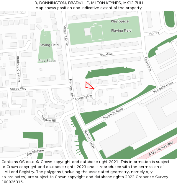 3, DONNINGTON, BRADVILLE, MILTON KEYNES, MK13 7HH: Location map and indicative extent of plot